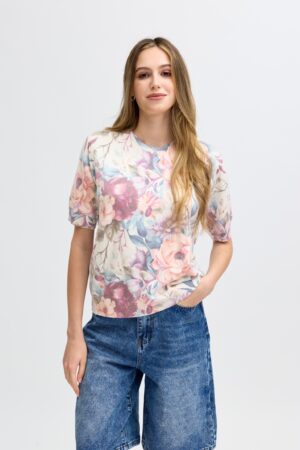 Pull Manches Courtes à Fleurs Pastel | JP-8062