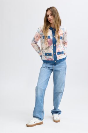 Gilet Manches Longues avec Motif Fleurs Pastel | JP-8063